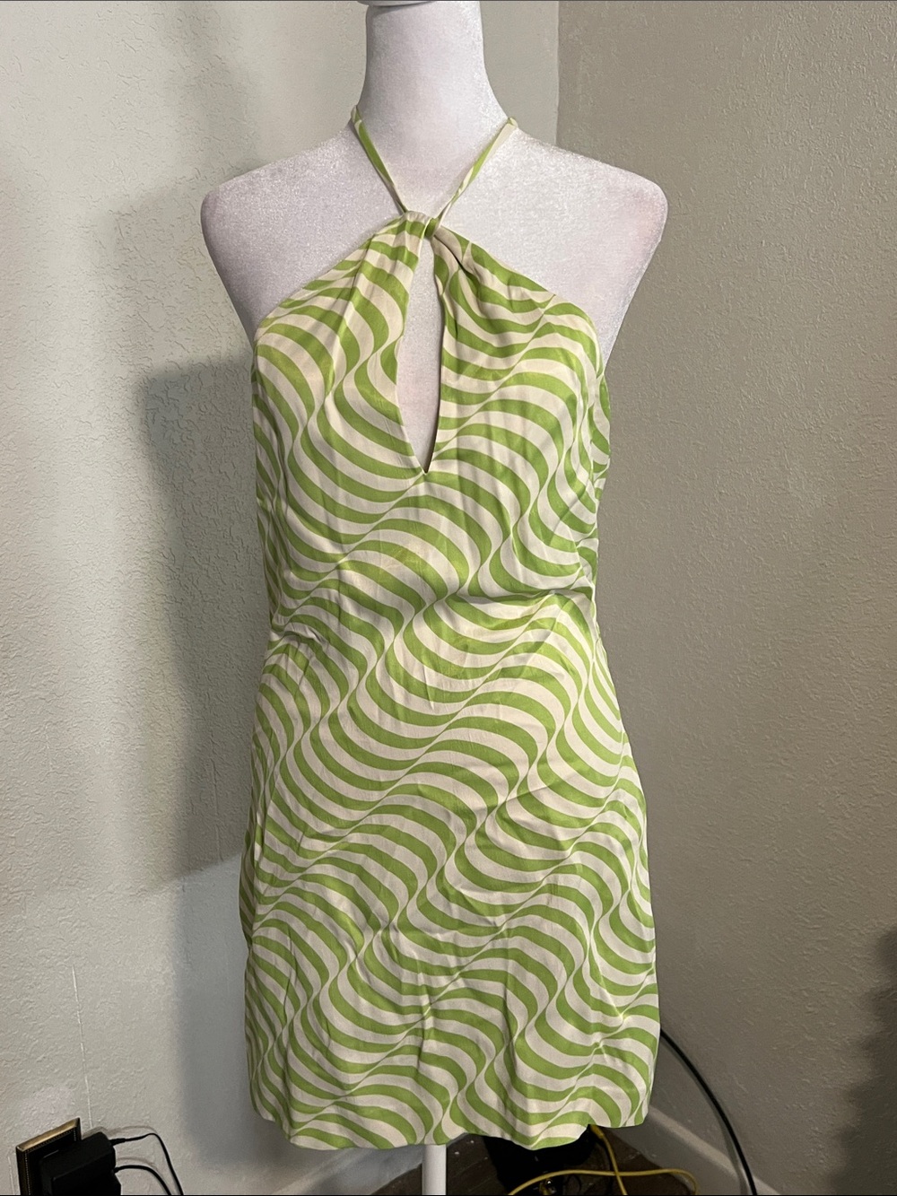 Zara Lime and White Halo Halter Mini Dress